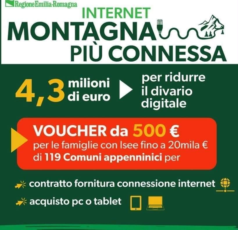 BANDO MONTAGNA PIU  CONNESSA: VOUCHER DA 500 EURO ALLE FAMIGLIE PER CONNESSIONE E PC O TABLET foto 